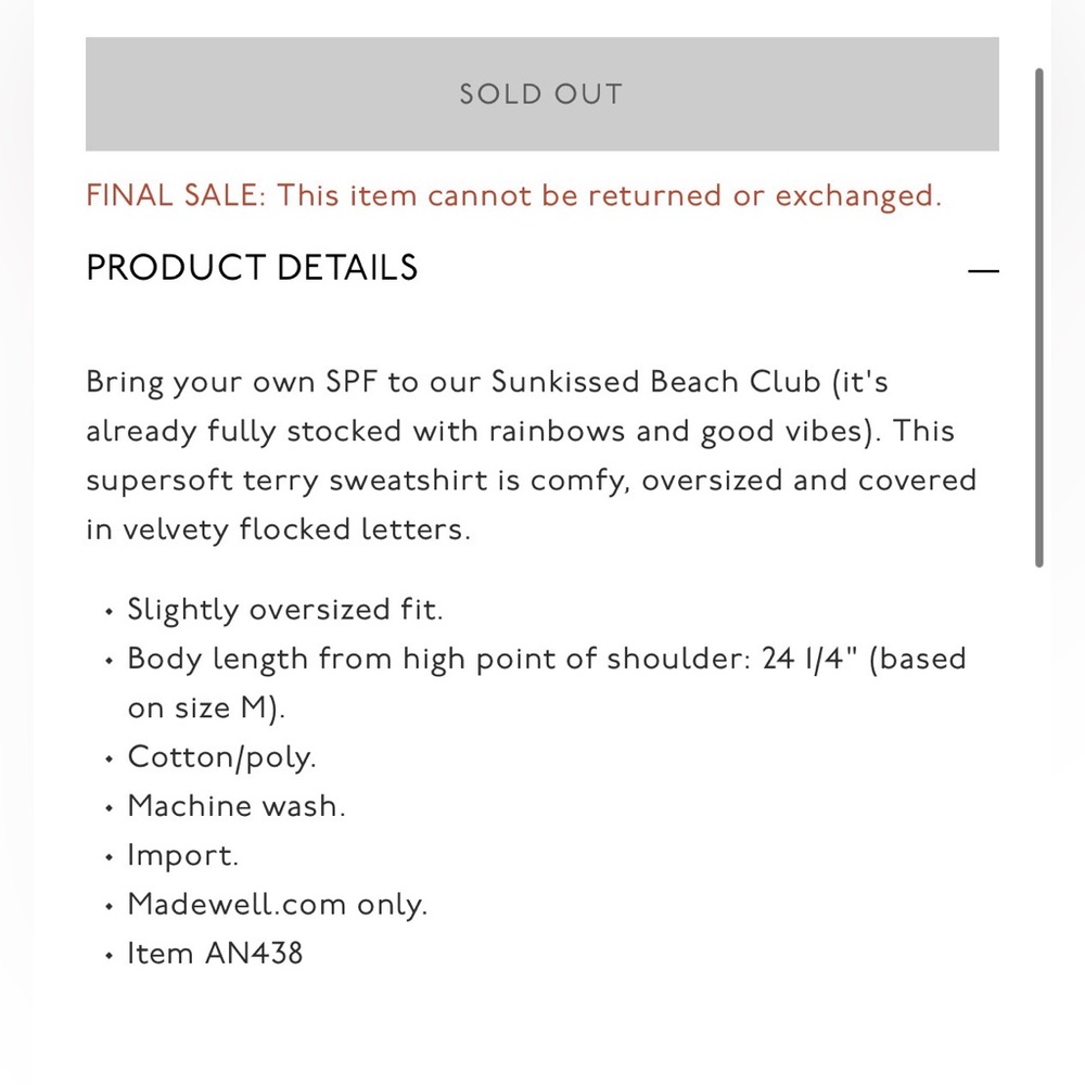 Madewell Sun-kissed Beach Club graphic Mainstay Sweatshirt size medium rainbow - Picture 3 of 8